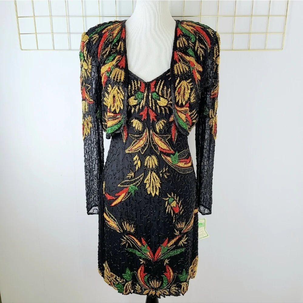 NWT JASDEE Beaded Vintage Bolero Jacket Dress Vintage Set